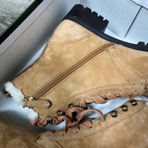 Kate Spade Raegan Classic Saddle Lace Up Boots Faux Fur NIB Brown Women’s Sz 7 - Picture 7 of 12